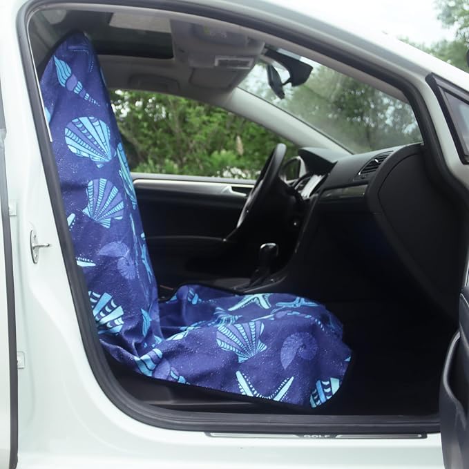 Car Seat Cover Protector Front Seats,for Gym Workout,Running,Swimming,Beach and Hiking,Waterproof Sweat Towel Bucket Seat Covers for Cars SUV Trucks (Conch Shells Starfish, 2Pcs) - Image 6