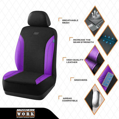 Skechers Work Seat Covers, Leather Seat Covers 5-Times Stronger Built-in Webbing, Oxford Fabric Front Seat Cover, Airbag Compatible, Automotive Comfort for Cars, Trucks, SUVs,Purple - Image 3