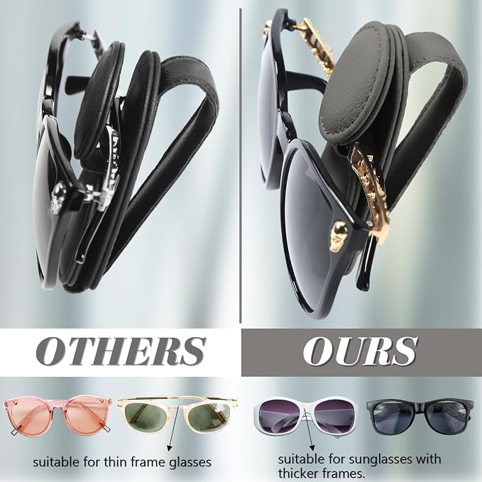Konohan Sunglasses Holder for Car Visor Leather Eyeglass Hanger Magnetic Sunglasses Holder with 2 Clips(Light Gray) - Image 3