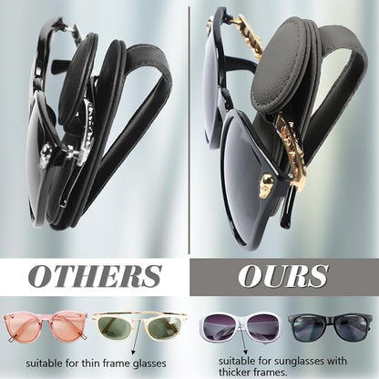 Konohan Sunglasses Holder for Car Visor Leather Eyeglass Hanger Magnetic Sunglasses Holder with 2 Clips(Light Gray) - Image 3