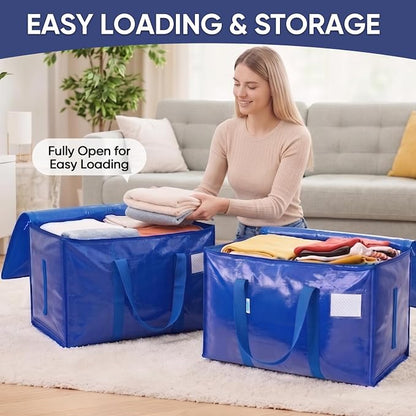 TICONN 12 Pack Extra Large Moving Bags Heavy Duty with Zippers & Carrying Handles, Durable Storage Bags Moving Boxes for Closet Organizers and Storage (12 Pack, Blue) - Image 3