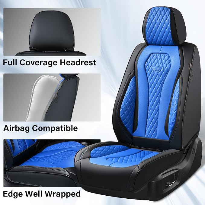 Coverado Automotive Seat Covers Front Seats, Seat Covers 2 Pack, Blue Car Seat Cover, Waterproof Auto Seat Covers, Car Seat Cushion, Front Car Seat Covers Leather Car Seat Protector Fit for Most Cars - Image 2