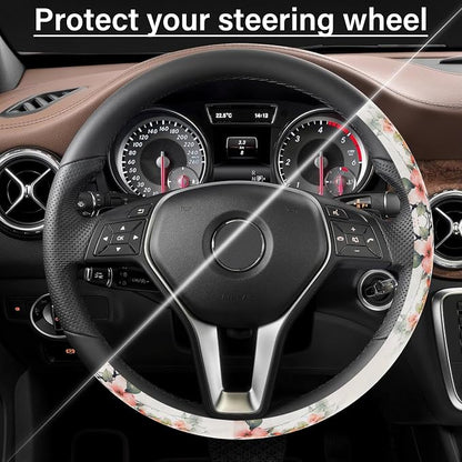 Steering Wheel Cover Neoprene Material Most Cars Men&Women Universal 15 inch Premium Non-Slip Spring Steering Wheel Protector Floral Car Accessories - Image 5
