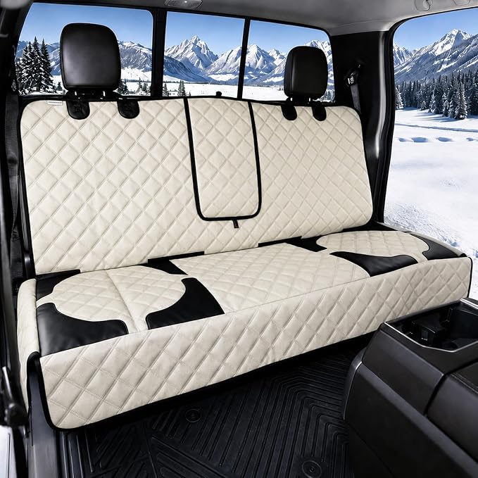 Pet Bench Seat Covers for Trucks, Heavy Duty Nonslip Car Seat Protector with ISOFIX Openings for 1-2 Child Car Seats,Fits Ford 150,Ram 1500,GMC Sierra,Toyota,Ram,Chevrolet Silverado(Beige) by Unknown