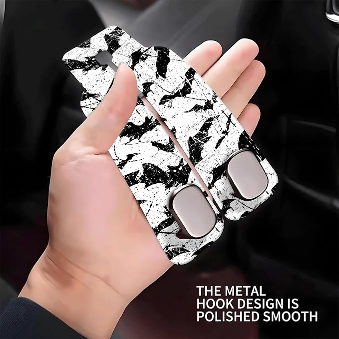 Car Seat Headrest Hook, Universal Leather Cute Hanger Holder Hook, Storage Organizer Interior Accessories for Purse Bags Handbag Black White Bats - Image 4