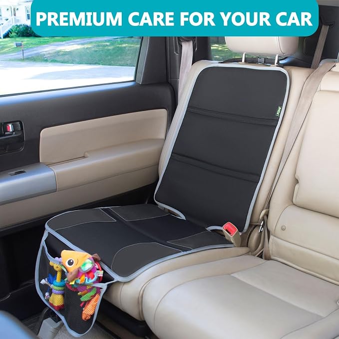 PIDO Car Seat Protector, 2 Pack Seat Cover Mat with Thick Padding | Waterproof Fabric, Non-slip Base, Storage Pockets, Car Seat Mat for Kids and Pets, Black/Gray - Image 2