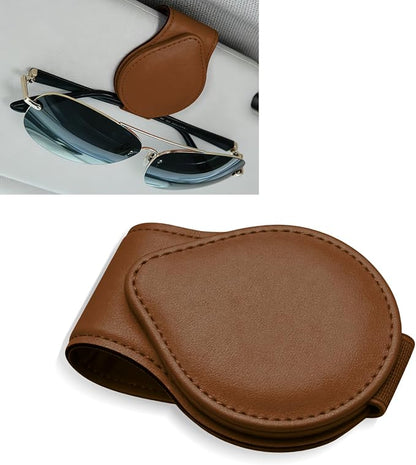 Sunglasses Holders for Car Visor, PU Leather Car Organizer, Magnetic Glasses Holder and Ticket Card Clip, Multi-Functional Auto Sun Visor Eyeglass Holder for Most Vehicles (Brown) by Unknown