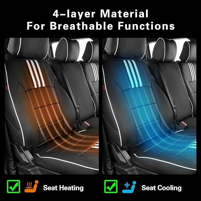 EKR F150 Seat Covers Custom Fit for (2 Door,SuperCab/Extended Cab) 2015-2020 Ford F150 XL/XLT/Lariat & 2017-2022 F250/F350 SuperDuty XL/XLT/Lariat Full Set-Faux Leather(Black with White Trim) - Image 8