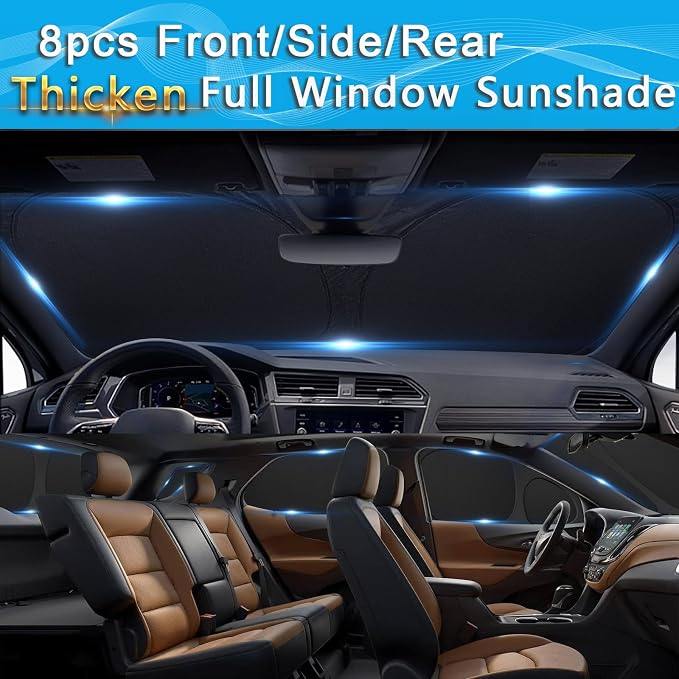 KMF 8pcs Thicken Sun Shades for Porsche Cayenne 2019-2025 Accessories,Full Car Window Covers Sunshade for Windshield Side Rear, UV Block and Protect Privacy Blackout for Car Camping - Image 4