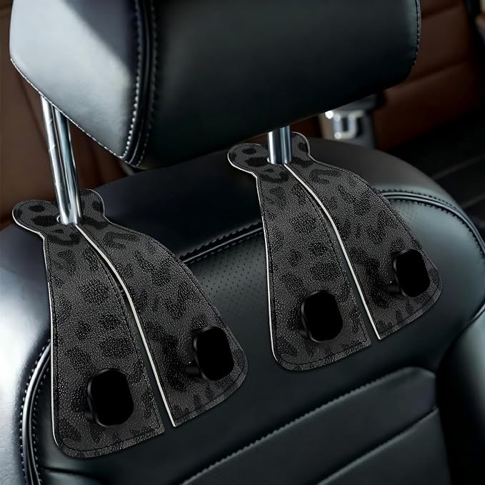 XIANGYUAN 2PCS PU Leather Car Seat Back Storage Headrest Hook,Purse Holder Bags Hanger,Women Car Accessories Organization(Black Leopard Print) by XIANGYUAN