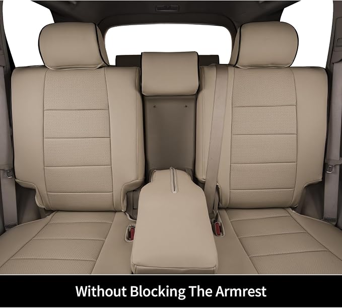 EKR Car Seat Covers Custom Fit for Toyota 4Runner(5 Seats) Full Set | for Toyota 4Runner 2003-2009(Manual Front Seats)Full Wrap,Airbag Compatible,Waterproof Pet-resistant,Faux Leather(Beige) - Image 7