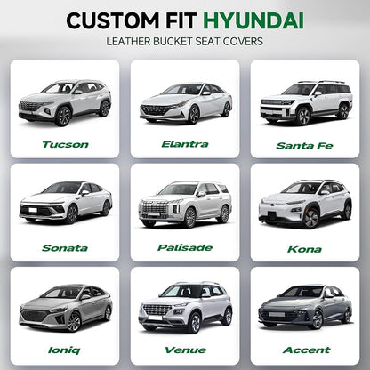 GIANT PANDA 2PCS Front Seat Covers for Hyundai Sonata Elantra Tucson Santa Fe Accent Kona Palisade Genesis Venue Ioniq, Faux Leather Bucket Seat Cover Fit Hyundai Seat Protectors (Black) - Image 2