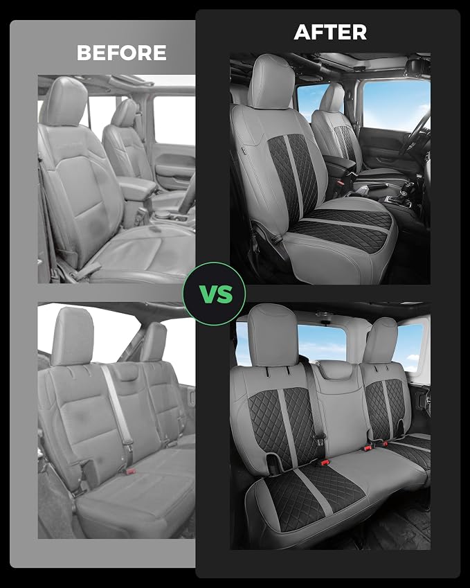 RIDEPOSH for Jeep Wrangler Leather Custom Car Seat Covers Full Set 4 Door | 2018-2026 JL, without Rear Cup Holder, Not for 4XE, Luxury Waterproof Protector, 40/60 Spilt, 5 Seats, Full Coverage, Durable - Image 6
