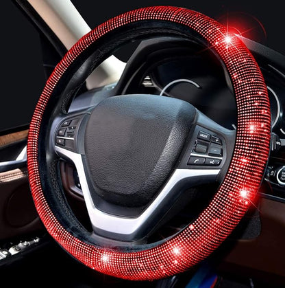 Steering Wheel Cover for Women Bling Bling Crystal Diamond | Sparkling Car SUV Wheel Protector Universal Fit 15 Inch (Black with Red Diamond,Standard Size(14" 1/2-15" 1/4)) - Image 2