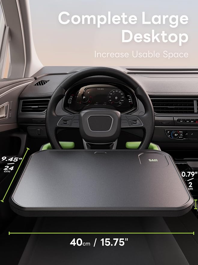 SAIJI Car Steering Wheel Desk with Retractable Slot, Car Food Tray with Anti-Scratch Silicone Steering Wheel Slot, Car Table Tray for Eating with Cup Holder, Multifunctional Travel Car Accessories - Image 4
