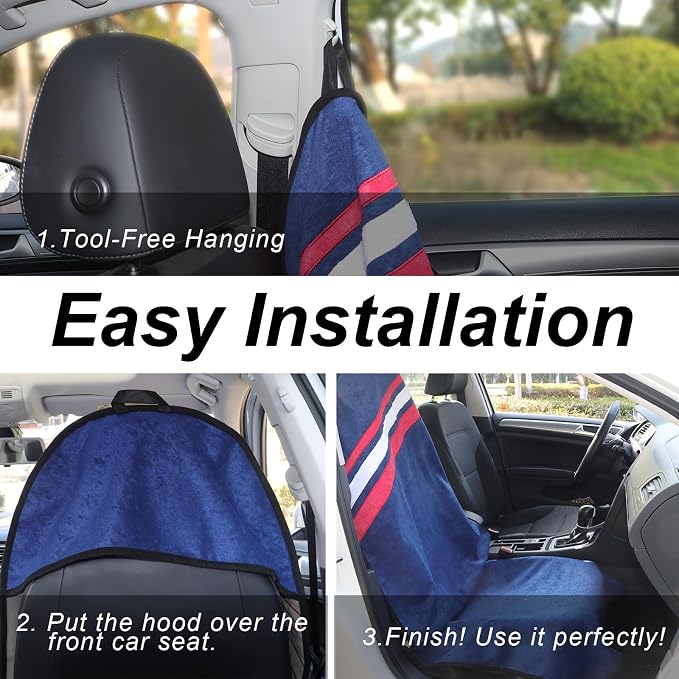 Sweat Towel Car Seat Cover Protector Front Seats for Gym Workout, Running, Swimming, Beach and Hiking, Waterproof Universal Seat Cover for Car, Trucks, Van & SUV (1, Navy Blue, Front) - Image 2