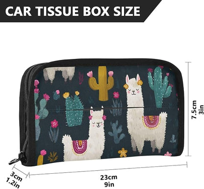 Car Tissue Holder Car Napkin Holder Car Tissue Box Dispenser Storage Case Sun Visor Mask Holder with Adjustable Straps Reusable Refillable White Llama Green Cactus - Image 4