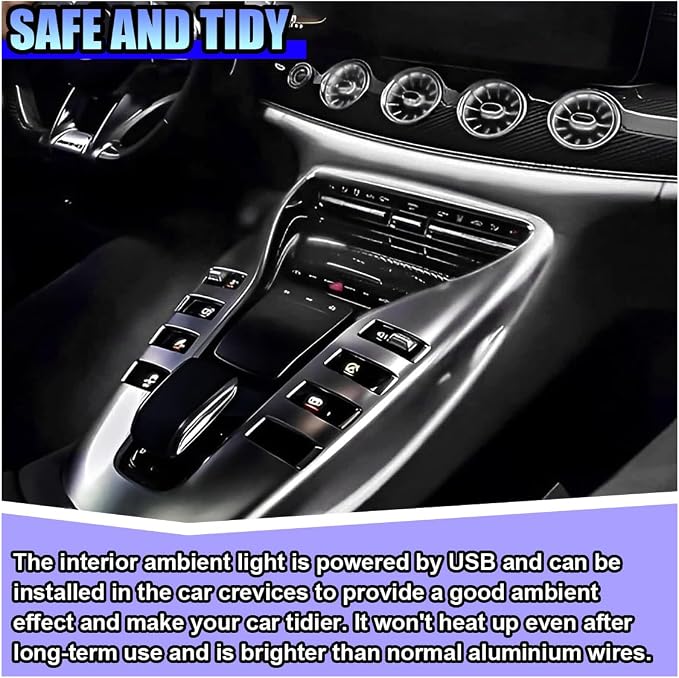 ZIMISI EL Wire Car Interior LED Strip Lights, Neon Light Strip (White) | 5V 16FT Car Ambient Lighting Decorations with Sewing Edge, USB Electroluminescent Car Interior Lights with Fuse Protection - Image 3