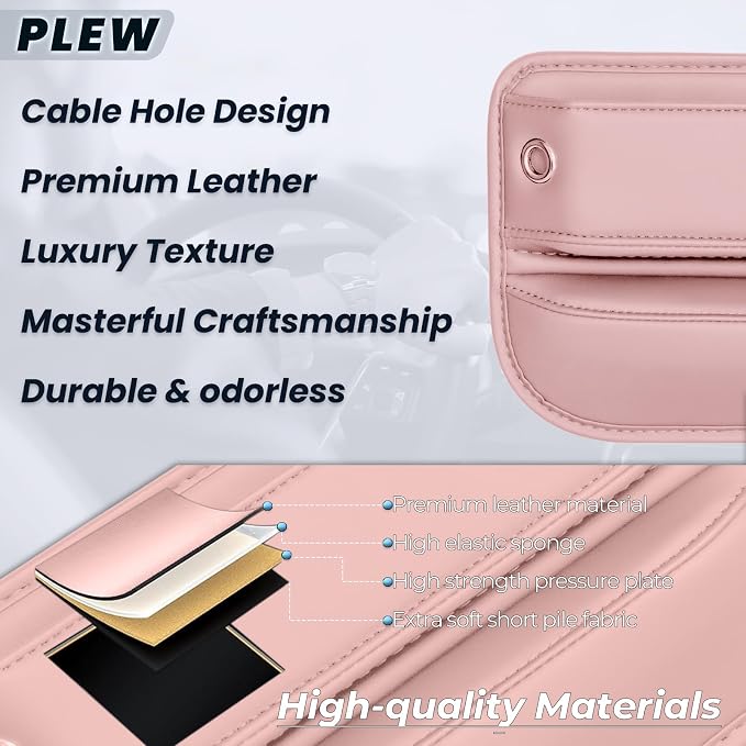 2-Pack Car Seat Gap Filler Organizer - Upgraded Anti-Slip Strap Design - Premium Leather Side Console Pocket - Prevent Phone Falling - Universal Fit Car Essentials for SUV, Truck & Sedan,Pink - Image 5