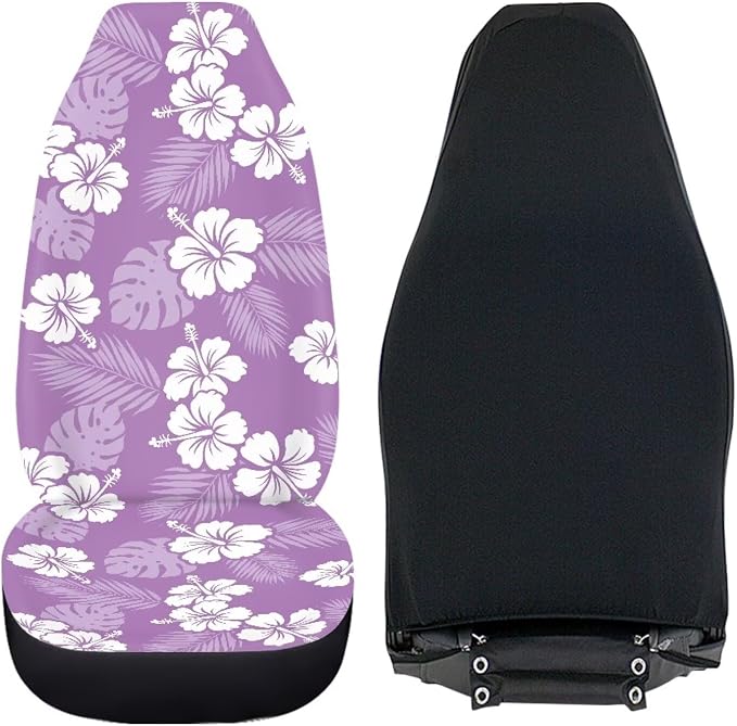 Hawaiian Florals Front Car Seat Cover Hibiscus Automobile Front Seat Covers Set of 2 Stretch Polyester Fabric Cover Universal Fit for Cars SUV Sedans - Image 4