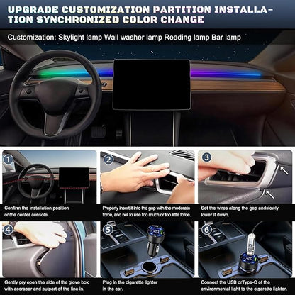 Dreamcolor Acrylic Interior Car LED Strip Light with USB/Type C/4-Port Cigarette Lighter, RGB 2 in 1 with 86.6 inches LEDs Ambient Lighting Kits, Sound Active Function Neon Led Strips for Car - Image 6