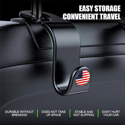 4 Pack Headrest Hooks for Vehicle Seats, Black/Red Flag | rear-row hanging storage, supports bags coats and groceries, fits matching headrest posts, interior accessory - Image 4
