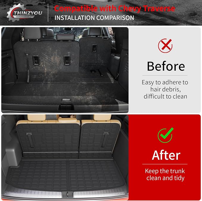 Trunk Mat & Backrest Mats for 2018-2023 Chevrolet Traverse | 2024 Traverse Limited, Cargo Mat Cargo Liner Trunk Liner TPE Back Seat Cover Protector Chevy Traverse Accessories - Image 2