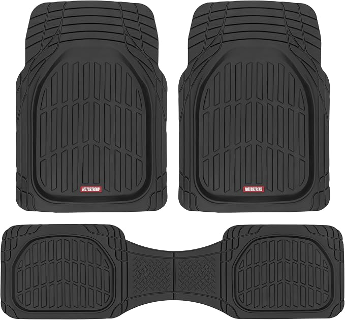 Motor Trend FlexTough Floor Mats for Cars, Black Deep Dish All-Weather Car Mats, Waterproof Trim-to Fit Automotive Floor Mats for Cars Trucks SUV, Universal Floor Liner Car Accessories by MotorTrend