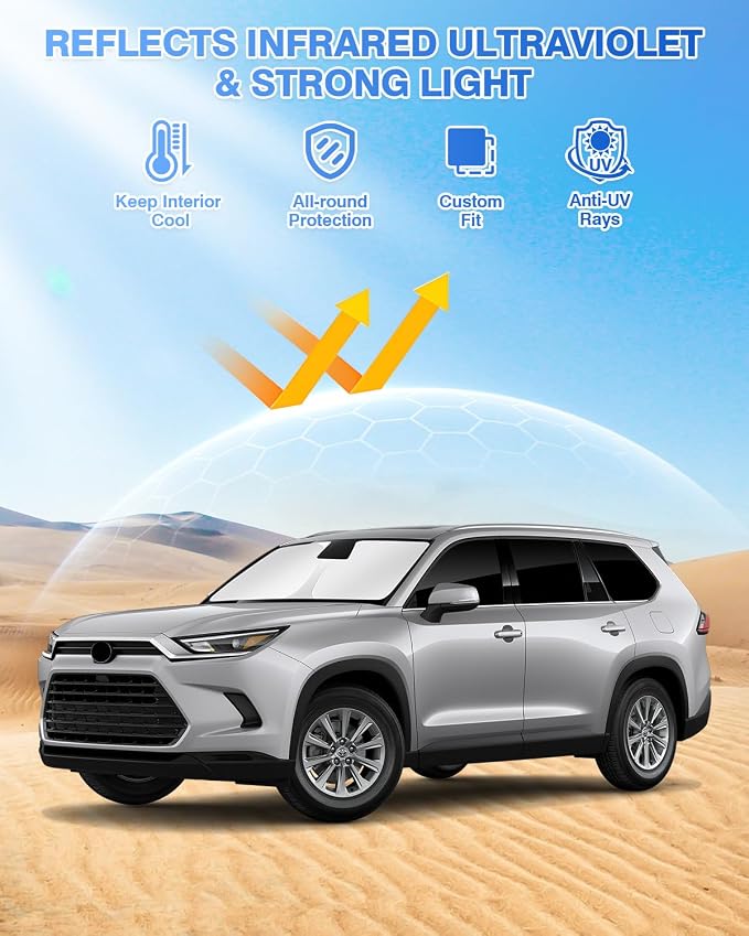 Canvcle Sunshades for 2024-2025 2026 Toyota Grand Highlander Accessories Windshield Sun Shade Side Rear Window Shade Cover Sun Visor Shield Privacy Protection for Camping Keep Vehicle Cool Black 8PCS - Image 2