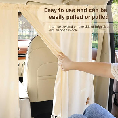 Shakas 2 PCS Car Privacy Curtains, Front and Rear Partition Sun Protection and Heat Insulation Covers, Cute Flower Decoration Sleeping Curtains with Hook Suction Cup Accessory, for Cars SUVs (Beige) - Image 6