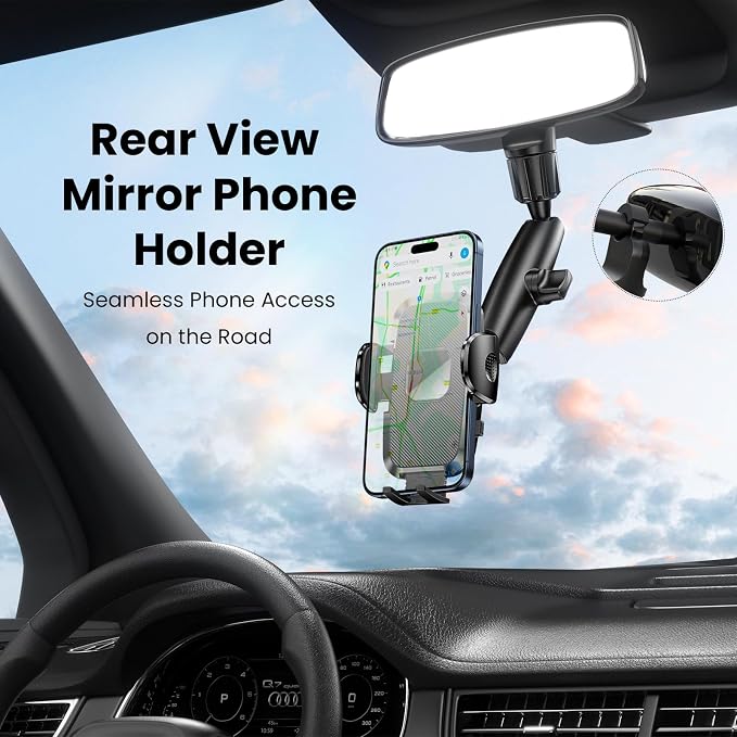 Phone Holders for Your Car, Rear View Mirror Phone Holder, 360° Rotating Car Phone Holder Mount Compatible with All 4"-7" iPhone and Android Cell Phones - Image 3