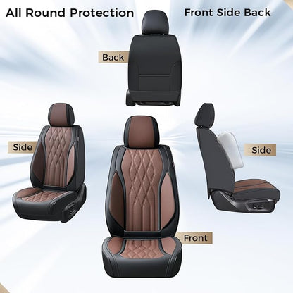 Coverado Seat Covers FullSet, 5 Seats Car Seat Protector, Waterproof Nappa Leather Cushion, Front & Rear Fit for Most Sedans SUV Pick-up Truck-Black&Coffee - Image 9