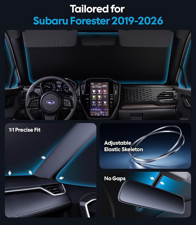 Wigoo 2026 8PC Full Set Window Sunshade for Subaru Forester 2019-2024 | 7-Layer Cooler & Blacker, Ice-Crystal Tech, Full Set Shades With Windshield for Sun Block, Camping Accessories - Image 5
