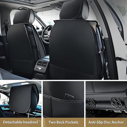 Nilight 5 Car Seat Covers Universal Fit for Civic Corolla Accord Camry | Waterproof Faux Leather Cushions Anti-Slip For 5 Passenger Cars Hyundai Kia Honda CR-V Fusion SUV Truck (Black+Red Full Set) - Image 4
