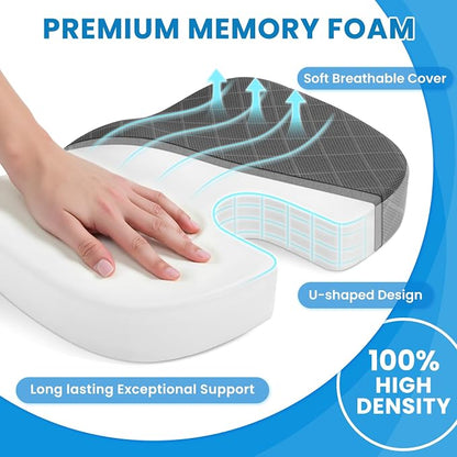 Memory Foam Office Chair Seat Cushion - Dark & Light Grey, Large | for Car Seat, Airplane, Desk Chair - Sciatica & Hip & Coccyx Pain Relief Cushion for Long Sitting Office Workers, Car Drivers - Image 3