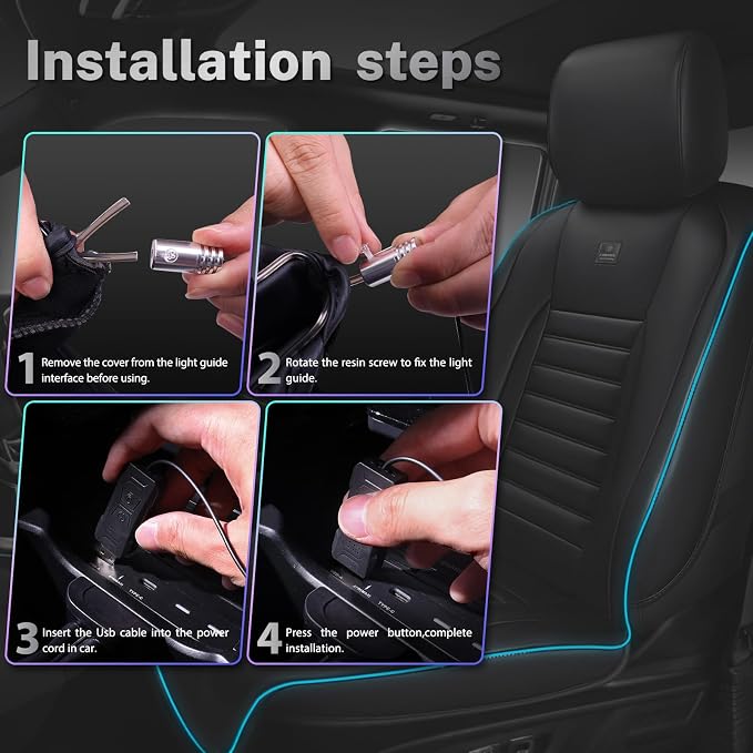 CAR PASS LED Lights Nappa Leather Car Seat Covers Front Seats, Waterproof Seat Cover for Cars Variable RGB Lights with DIY Music Sync Mode, All Weather Universal Fit Trucks SUV Automotive Pick-up - Image 6