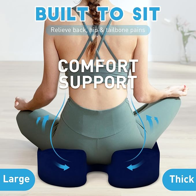 BlissTrends Thick Seat Cushion for Office Chair & Car Seat, XL, Blue | Memory Foam with Removable Cover, Ergonomic Tailbone & Sciatica Support for Pressure Relief and Long Sitting, 3.9" Thick - Image 4