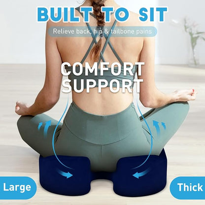 BlissTrends Thick Seat Cushion for Office Chair & Car Seat, XL, Blue | Memory Foam with Removable Cover, Ergonomic Tailbone & Sciatica Support for Pressure Relief and Long Sitting, 3.9" Thick - Image 4