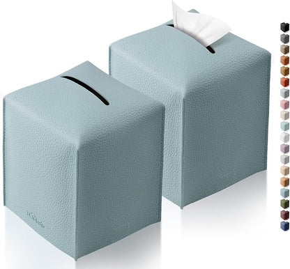 Tissue Box Cover for PU Leather, Modern Simple Solid Color Holder Square Tissue Bag, Ideal for Bathrooms,Office,Car,Nightstand,Outdoor Tent,Dining Table,5"X5"X5", Double Blue by Tclouda