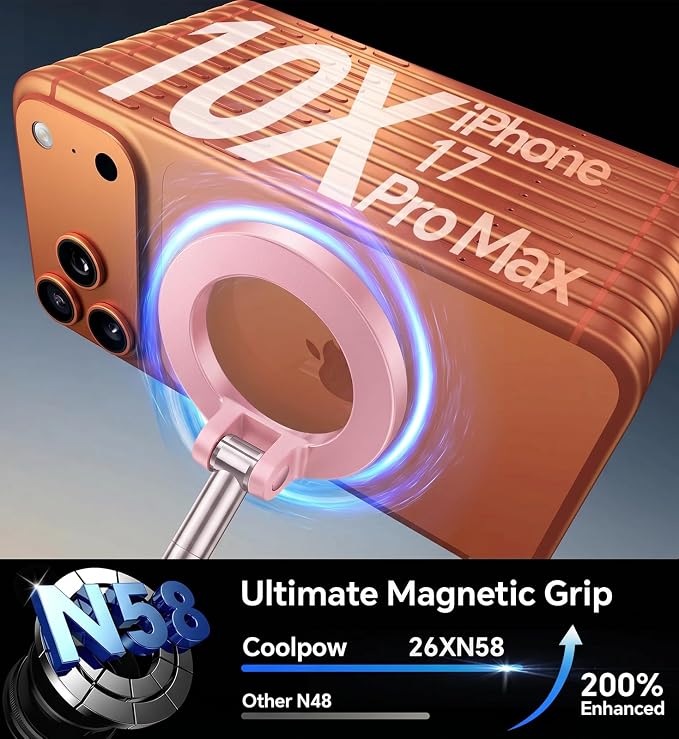 Coolpow【Newest Vacuum Magnetic Phone Holder for Car Phone Holder Mount【Movable Vacuum Suction】 Magsafe Car Mount Cell Phone Holders for Your Car Accessories for Women Men for iPhone 17 16-Light Pink - Image 4