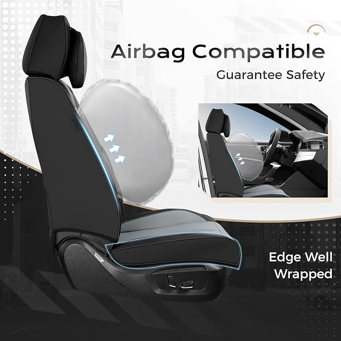 Coverado Car Seat Covers, Seat Covers for Cars, Waterproof Leather Auto Seat Protectors, Leather Car Seat Cushion, Car Interiors Accessories Universal Fit for Most Cars - Image 5