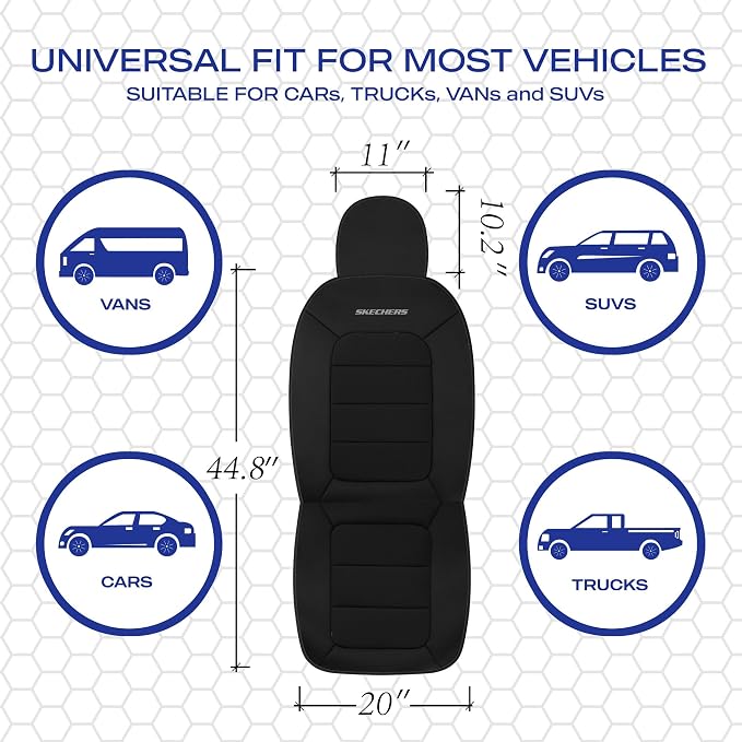 Skechers Memory Foam Car Seat Covers,Thick Cool Touch Fabric Seat Covers Front Seat Covers Airbag Compatible,Automotive Comfort Protection for Most Cars,Vans,Trucks,SUV,Black - Image 5