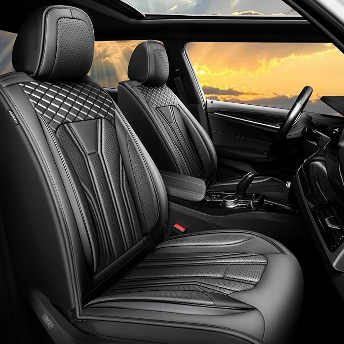 Fit Kicks Car Seat Covers Premium Leather Compatible with Nissan Kicks 2018 2019-2026 (5 Seats Full Set Waterproof Breathable All-Weather Seat Cushion Protector（5 Seats All Black） by Unknown