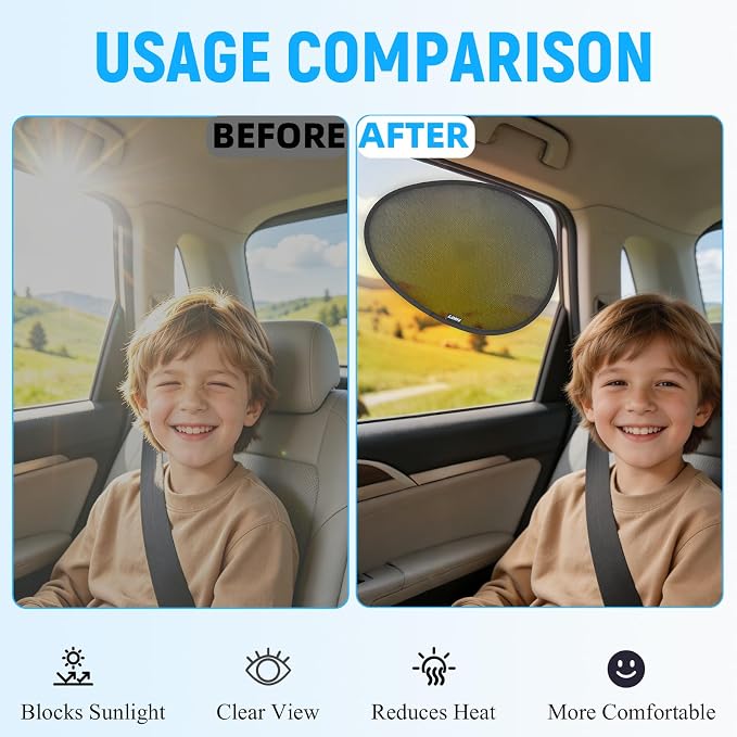 Upgrade Static Cling Car Window Shades(2 Pack),Car Side Window Sunshade | Static Cling Install,Clear Visibility,Transparent Mesh Car Window Shades for Side Window,Block Sunlight,Heat Reduction - Image 7