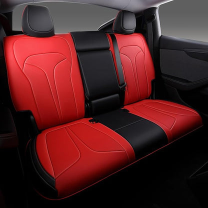Custom Seat Covers for 2025 2026 Tesla Model Y Juniper 5-Seater - Red | Waterproof Breathable Nappa Leather, OEM Factory Style Full Set, Full Coverage Design with Armrest Covers, Airbag Compatible - Image 2