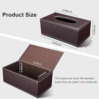 Tissue Box Cover Rectangle, PU Leather Tissue Box Holder Rectangular, Kleenex Box Covers for Home/Office/Car Decoration 9.84"X5.23"X3.77" - Brown - Image 2