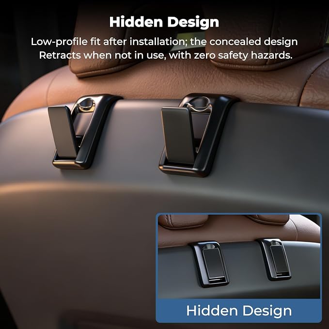 2 Packs Upgraded Foldable Car Seat Headrest Hidden Hooks for Volvo | for Volvo XC90 XC60 S90 S60 V90 V60 60/90 Series Accessories, Storage Organizer for Purse Bag Toy Bottle (Black) - Image 4