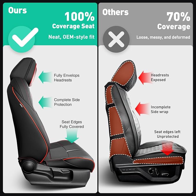DiffCar® for Toyota Tacoma Seat Covers 2024 2025 2026 Double Cab, Black/Red | Full Set Seat Covers, Faux Nappa Leather Truck Accessories for Tacoma 4th Gen(Gas Only),Custom Fit Car Pickup Seat Protectors - Image 4