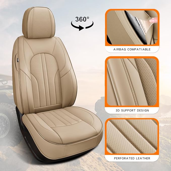 MINGBRON Car Seat Covers,Car Seat Protector Waterproof,Seat Covers Full Set, Car Seat Protectors,Automotive Seat Covers Fit for Most Cars Beige - Image 3