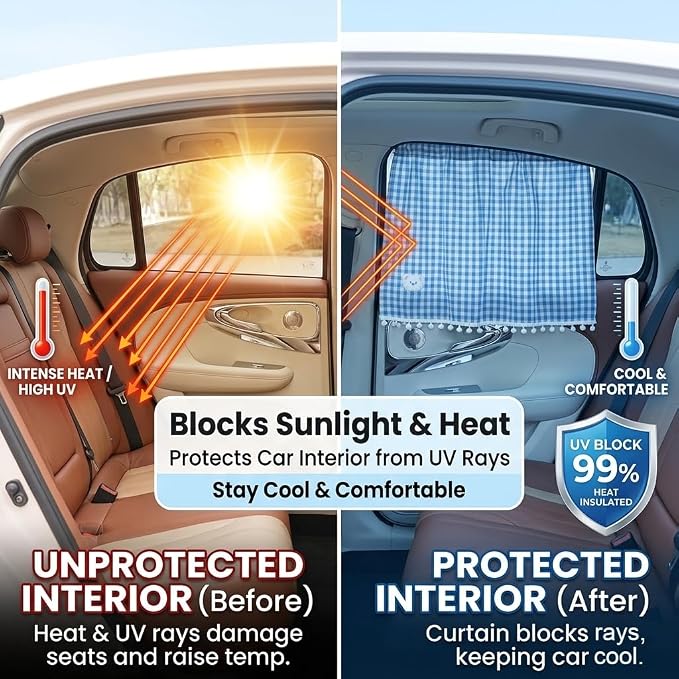 Car Side Window Curtain Sun Shade of 2,Sun Shade with Suction Cup,Car Side Curtains for Vehicle Windows, Sun Shade Privacy Screen (Blue) - Image 3